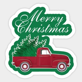 Vintage Red Truck Christmas Tree Sticker